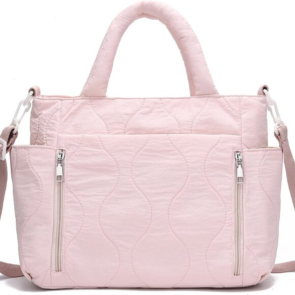 Women's Puffer Tote Bag Polyester Large Shoulder Handbag Zipper Travel Work - Picture 1 of 8